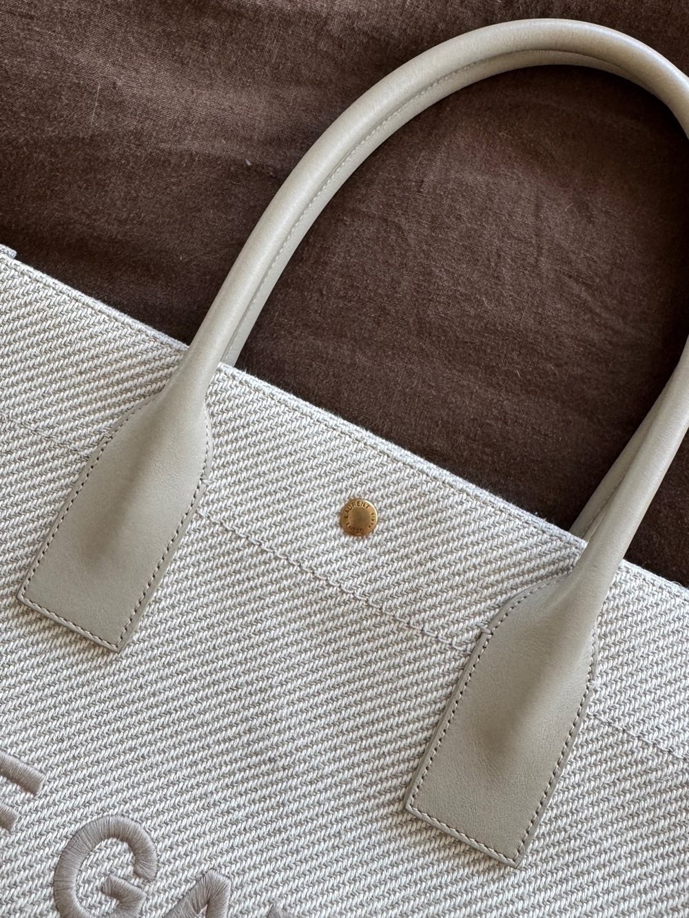 Saint Laurent Rive Gauche Cream Canvas Tote - Picture 7 of 8